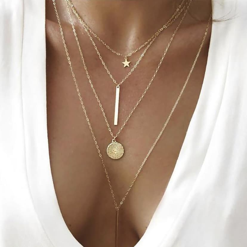 Cross-Border Five-Pointed Star Long Pendant Multi-Layer Necklace European and American Four-Layer Combination Chain Set Necklace Multi-Layer Stackable Accessory