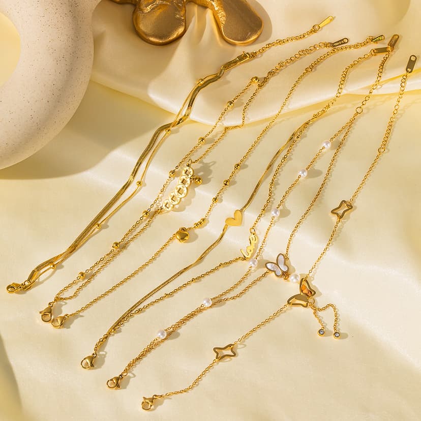 Cross-border 2025 New Dongguan Titanium Steel Anklet Girl's Advanced Sense 18k Gold Not Falling Five Emperors Money Women's Anklet