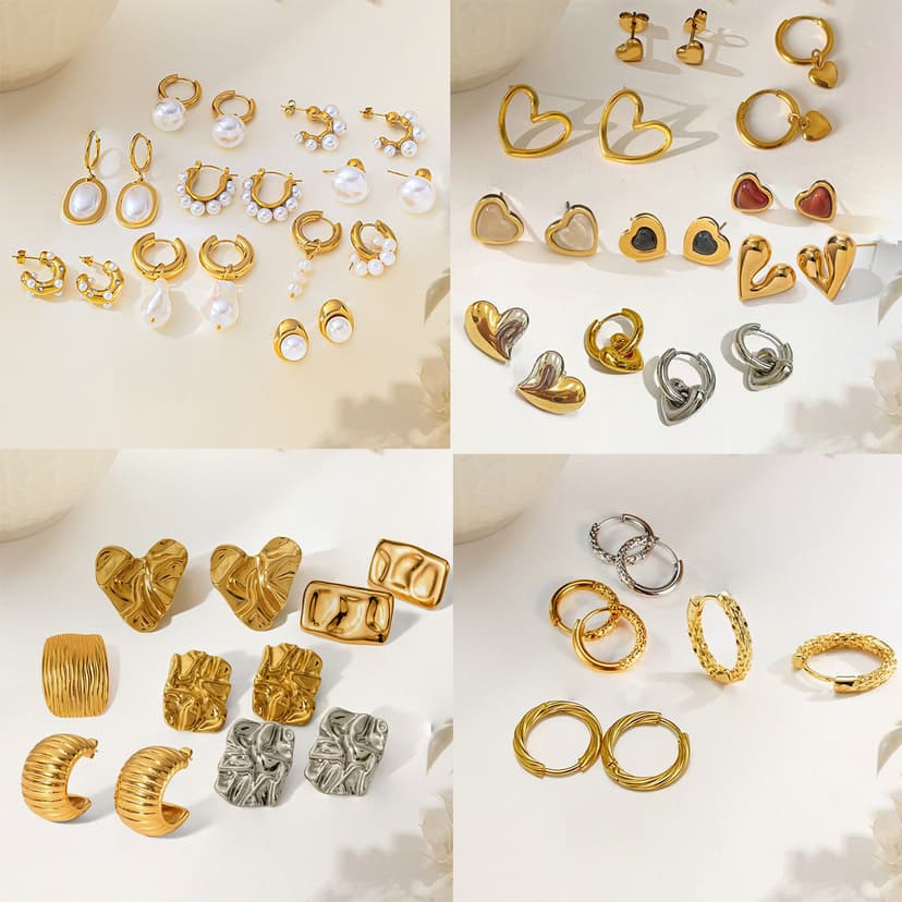 Earrings and Studs Set, Light Luxury High-End Versatile Accessories, Heart Pearl Jewelry, Geometric Titanium Steel Ear Wire Trendy