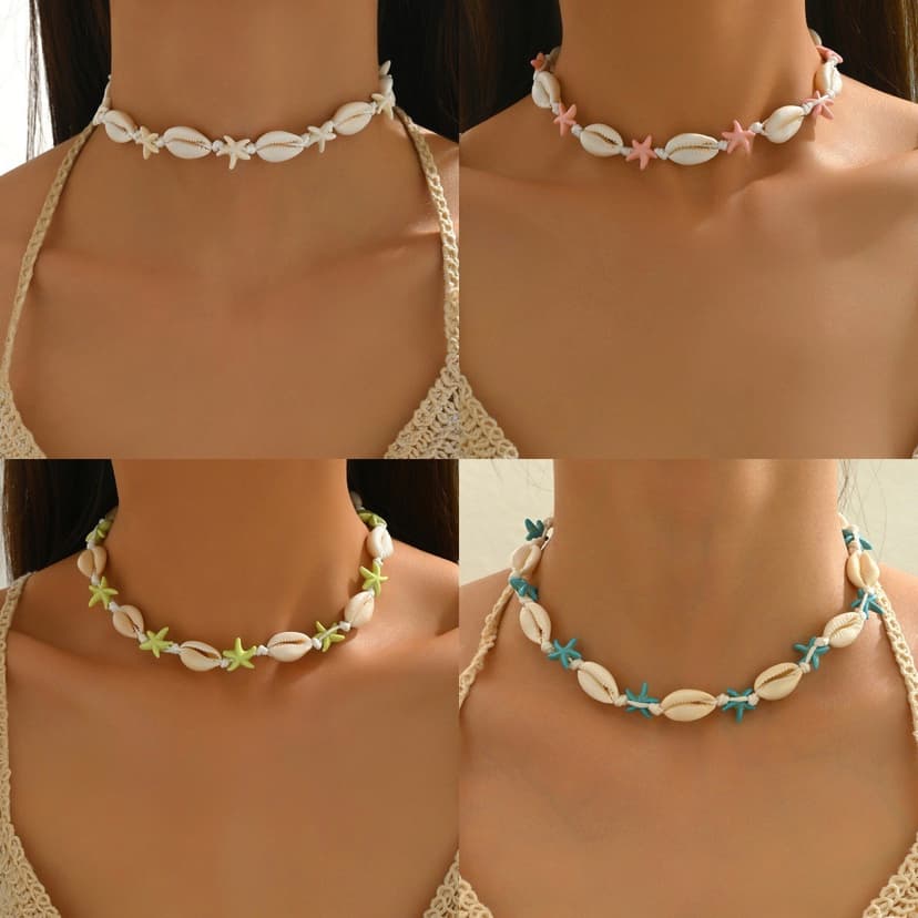 European and American Cross-border New Bohemian Beach Starfish Shell Beaded Necklace Seaside Holiday Necklace