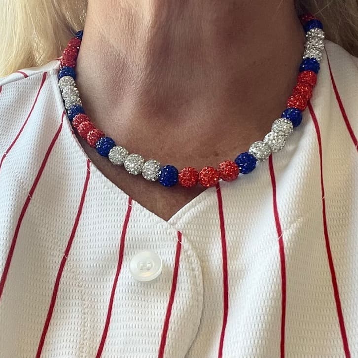 Amazon Hot Selling Men and Women Red and Blue Baseball Necklace Hip Hop Color Diamond Ball Baseball Player Star Collarbone Chain