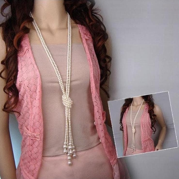 European and American Classic Versatile Pearl Long Necklace Multi-Layered Knotted Fashion Tassel Long Autumn and Winter Women's Sweater Chain