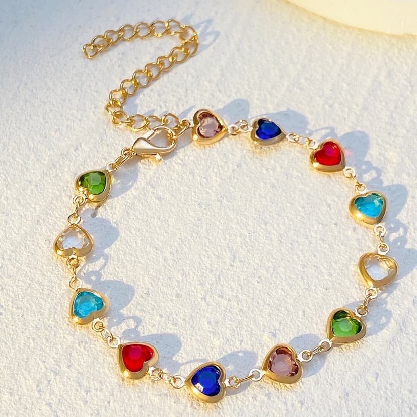European and American Ins Style Fashion Colorful Caring Zircon Bracelet for Women Elegant Light Luxury Heart-shaped Dopamine Cyber Celebrity Bracelet