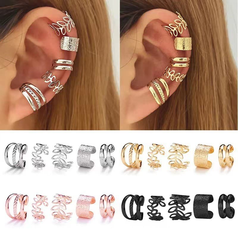Metal High-End Gold and Silver Men's and Women's Earrings, Ear Bone Clips, Five-Piece Set of Earrings, Ear Clips, Natural Exquisite Earrings