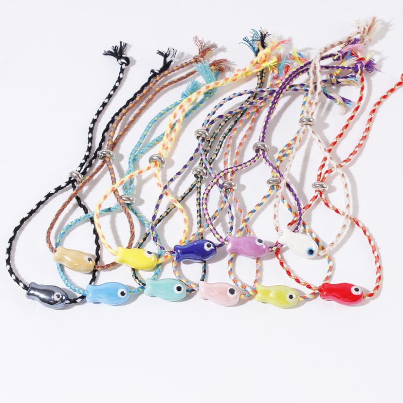 European and American Cute Colorfulful Ceramic Fish Bracelets, Bohemian Style Hand-Woven Xizang Adjustable Men's and Women's Bracelets