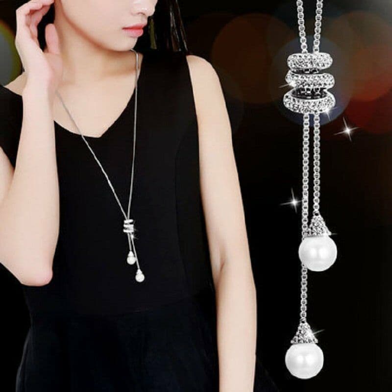 Cross-Border Long Tassel Diamond-Encrusted Atmospheric Pearl Pendant Necklace Stacked High-End Autumn and Winter Versatile Sweater Chain Accessories