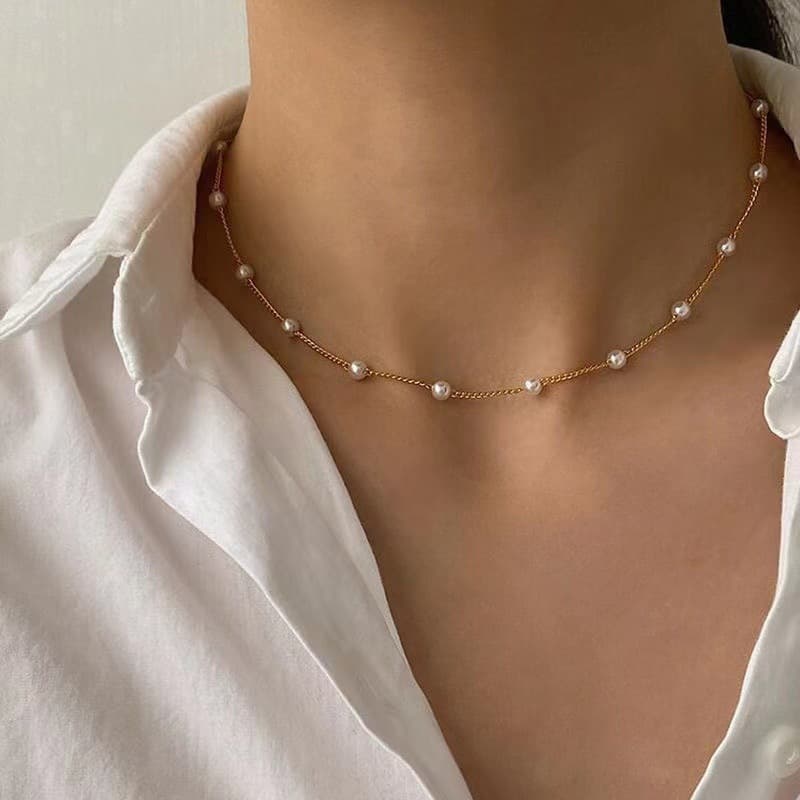 European and American Export New Ins Style Pearl Necklace Personalized Clavicle Chain Simple Accessible Luxury Pearl Single Layer Necklace for Women