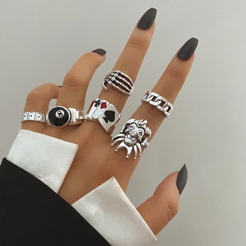 Cross-border Alloy Personality Poker Card Ring suit Retro Clown Claw Drop Oil Ring 6-piece Finger Ring
