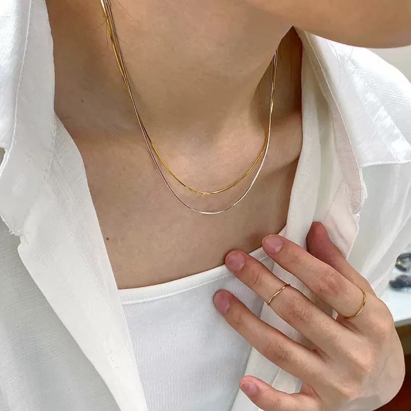 1.02.01.2 Round Snake Necklace Plain Chain European and American Ins Trend Simple Accessible Luxury Niche Design Versatile Snake Bone Chain Stacking