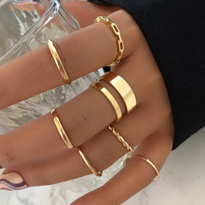 European and American Cross-Border Hot-Selling Metal Joint Rings Creative Simple Ins Style Ring Combination Set 7-Piece Rings