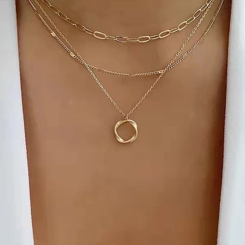 European and American Cross-Border Jewelry Exaggerated Circle Choker Hip-Hop Personality Versatile Alloy Pendant Necklace Women's Trendy Short Style