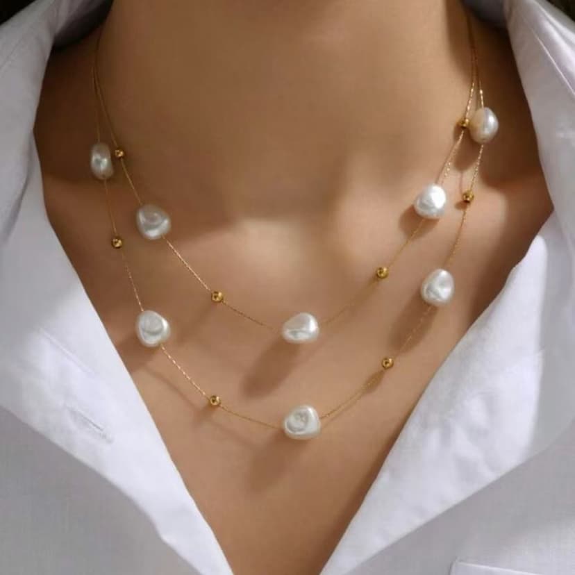 Cross-Border Jewelry Irregular Shaped Imitation Pearl Stacking Necklace Women's Versatile Personality Simple Clavicle Chain Wholesale