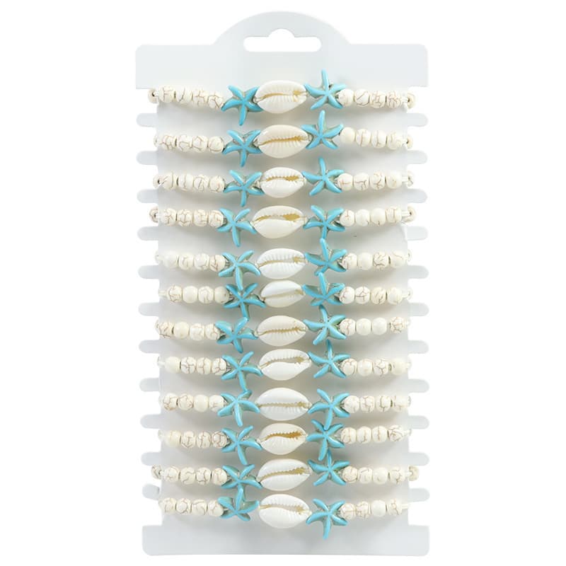 Cross-border Shell Starfish Turquoise Bracelet suit Hand-woven Adjustable Beach Vacation Surfing Hand Rope for Men and Women