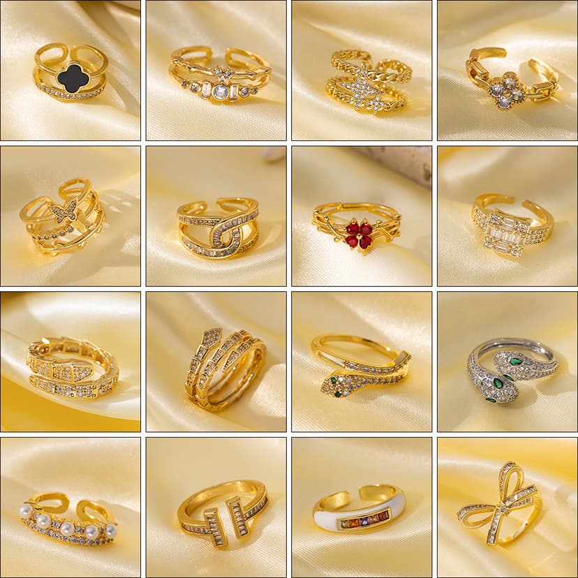 Non-Fading Opening Adjustable Ring Micro-Inlaid Simple Real Gold Electroplating Popular Exquisite Super Flash Zircon Ring for Girls