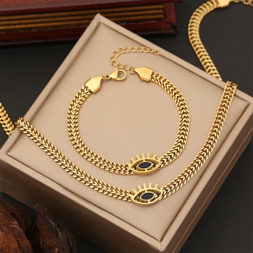 European and American Cross-border Original Style Blue Eyes Element Metallic Thick Chain Necklace Female Titanium Steel Simple Clavicle Chain Female