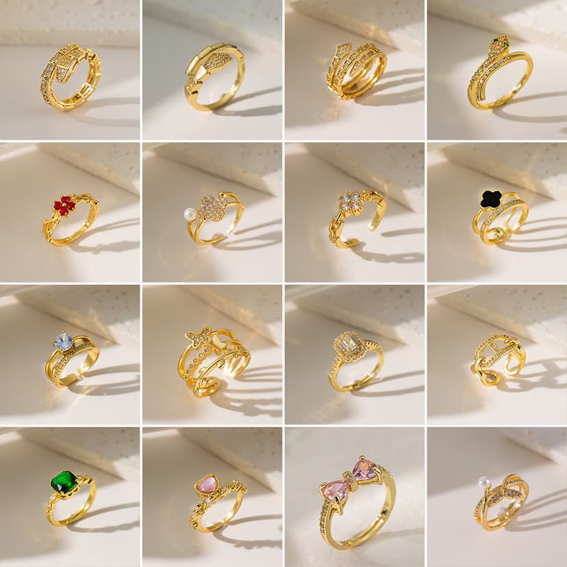 New inlaid 3A zircon designer ring opening adjustable fashion elements star Internet celebrity same style