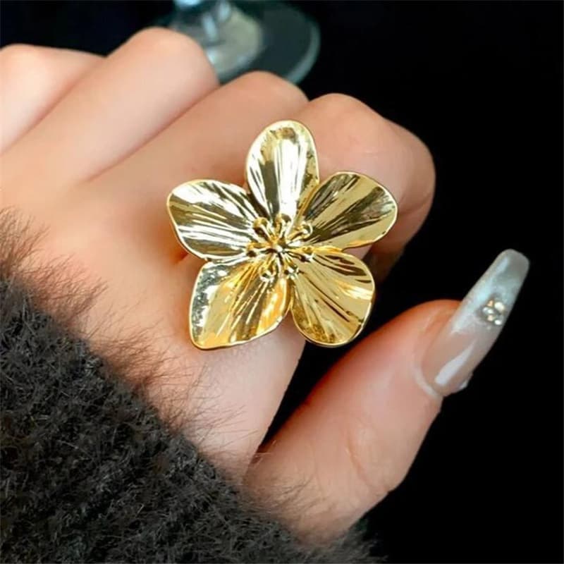 European and American Cross-Border Flower Open Ring, Personalized, Fashionable and Versatile Hand Jewelry, Niche Exaggerated Design Index Finger Ring Wholesale