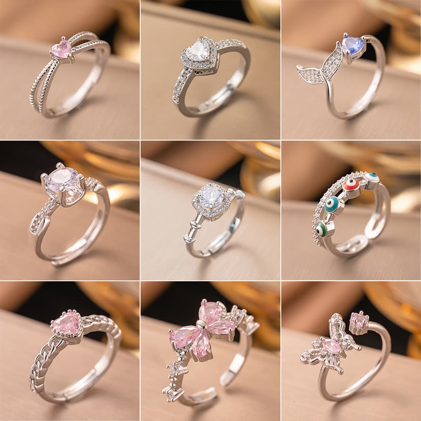 2025 new European and American ring female design geometric diamond round beads cold wind open ring ring ring female wholesale