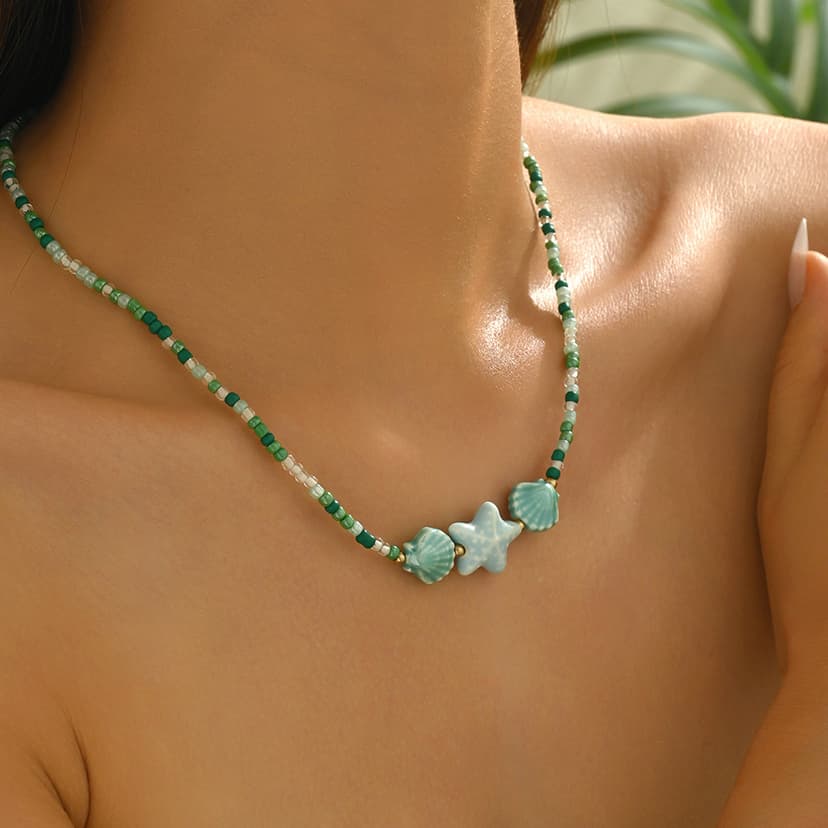European and American Export New Versatile Candy Color Dopamine Ocean Series Ceramic Starfish Beaded Necklace for Women