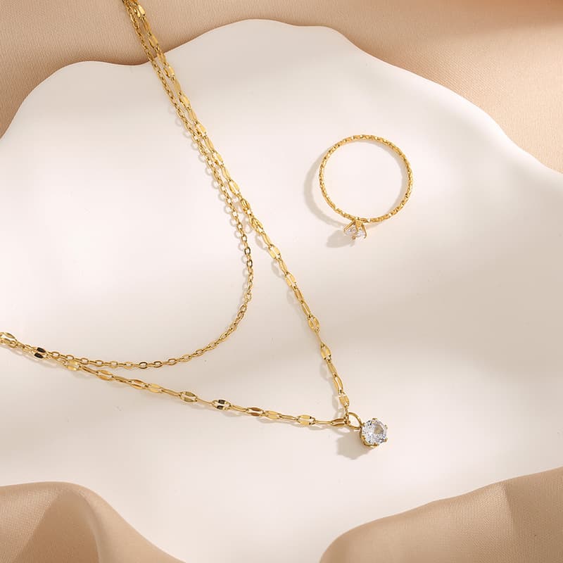 Ins Simple Double Layer Single Diamond Fresh Titanium Steel Necklace Women's Clavicle Chain Korean Style Fashion Design Sense Necklace Accessories Trendy