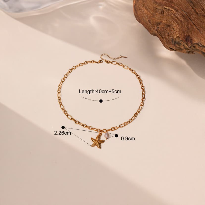 Starfish Pearl Necklace Cross-Border Popular Ocean Style Accessories Fashionable Versatile Niche Design High-End Titanium Steel Necklace