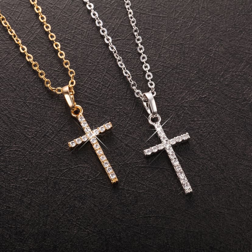 European and American Cross-border Diamond Cross Necklace Hip-hop Men's and Women's Clavicle Chain Light Luxury Fashion Retro Cross Pendant Trendy