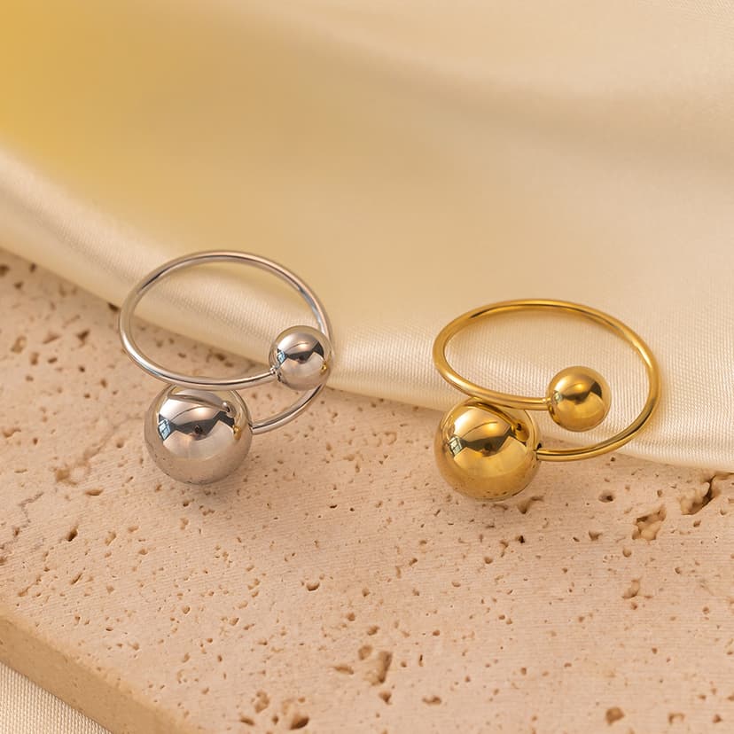 European and American French ins Cold Door Personalized Size Steel Ball Open Ring Women's High-end Niche Export Accessories Wholesale