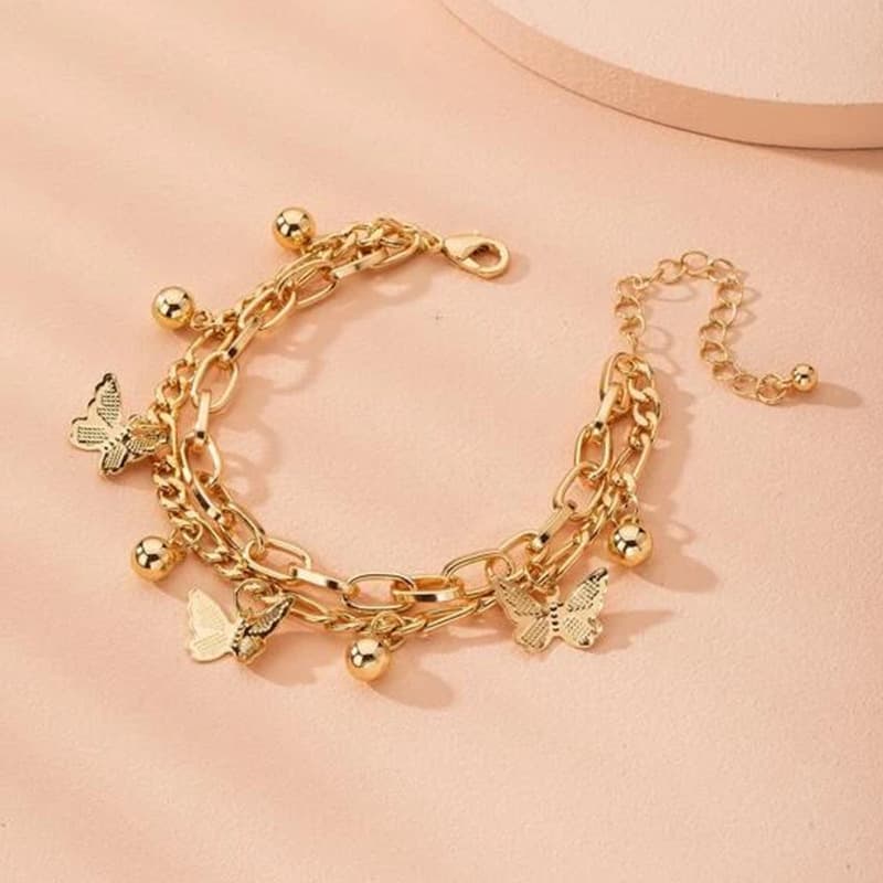 European and American Popular Hand Jewelry Ins Fashion Bracelet Butterfly Bracelet Simple Set Bracelet Wholesale Tassel Bracelet Alloy