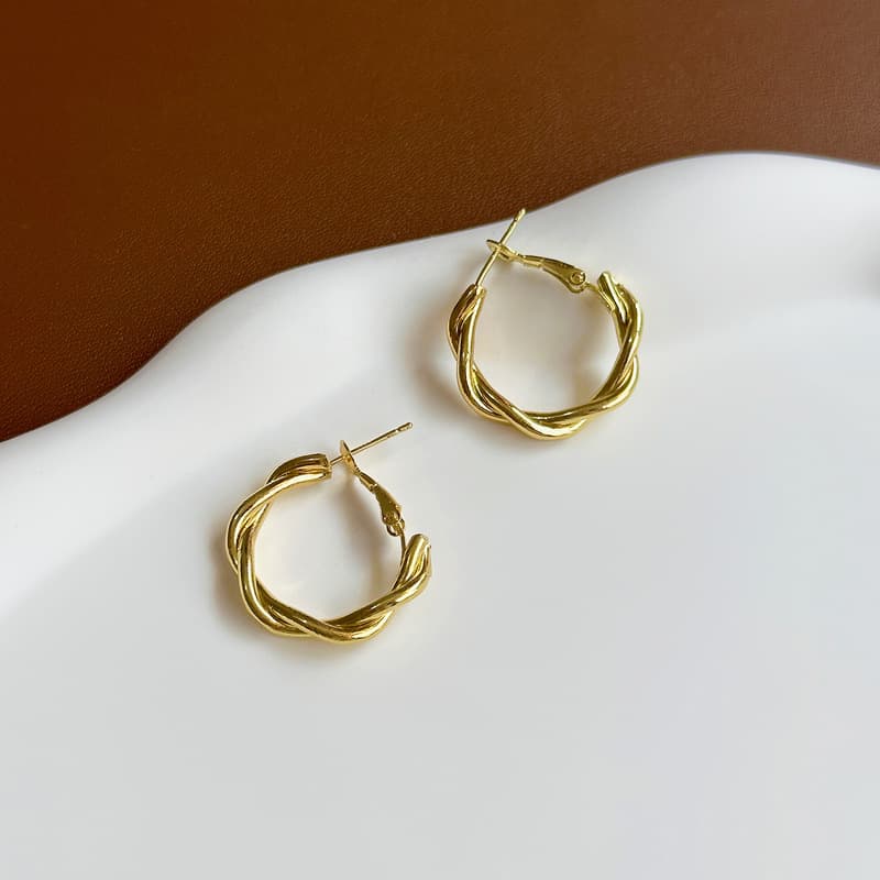Korean Fashion Geometric Twist Simple Metal Temperament Niche Light Luxury High-End Design Earrings Stainless Steel None