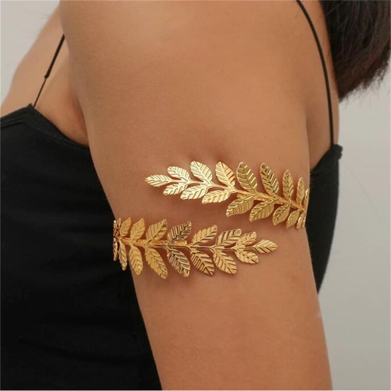 Popular Leaves Arm Ring Bracelet Roman Bridal Jewelry Metal Bracelet Opening Adjustment Popular Exaggerated Jewelry