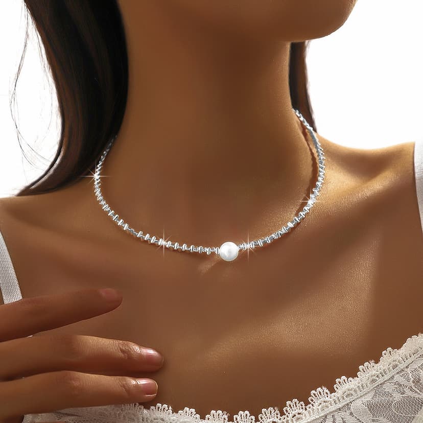 European and American cross-border hot sale light luxury cold style sparkling necklace pearl beaded flash clavicle chain ladies