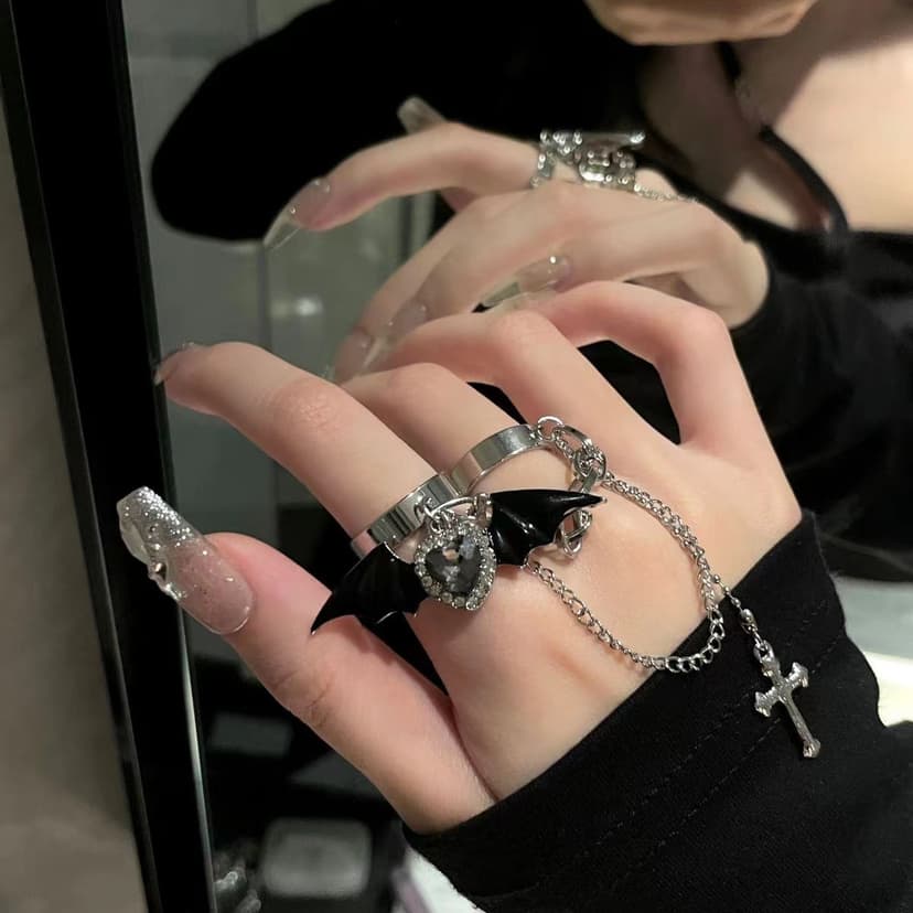 Sweet Cool Demon Chain Tassel Ring Ins Advanced Design Sense Girlfriend Student All-match Abi Accessories silver