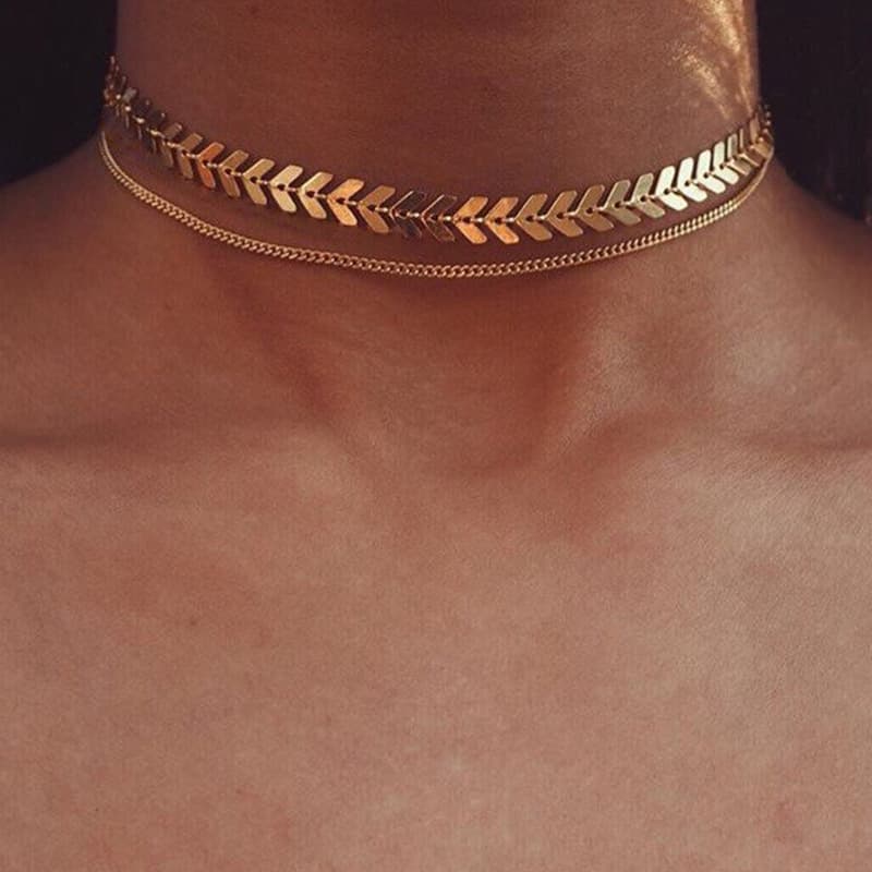 Europe and the United States cross-border new temperament fashion fish bone chain sequins simple clavicle necklace neck chain double jewelry wholesale