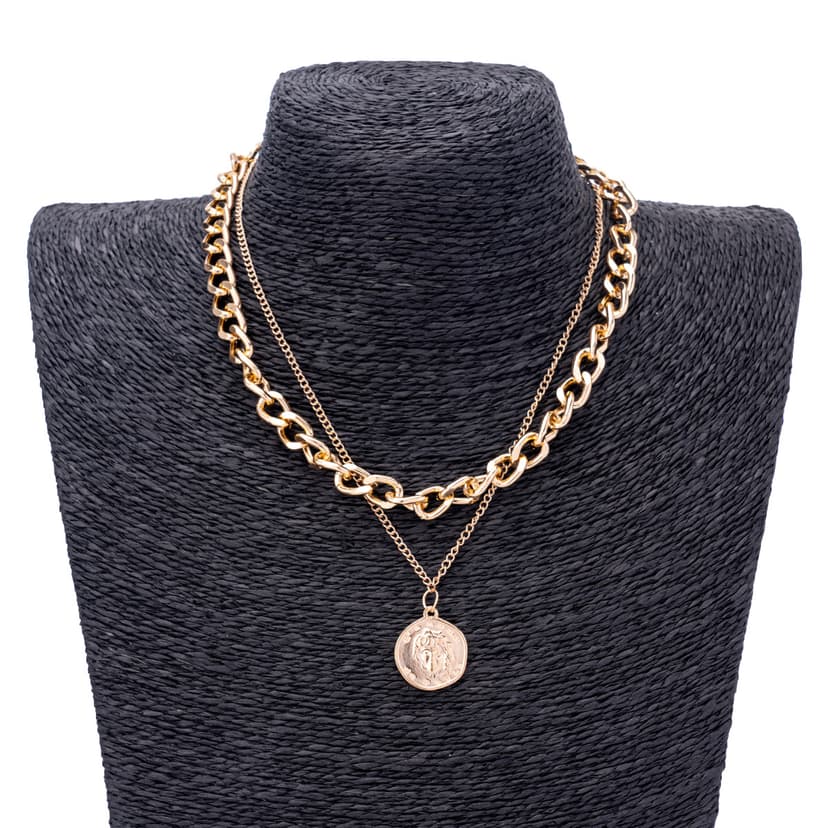 European and American Cross-Border Hot Selling Retro Multi-Layer Coin Necklace Necklace Fashion Portrait Thick Chain Two-Piece Necklace Jewelry