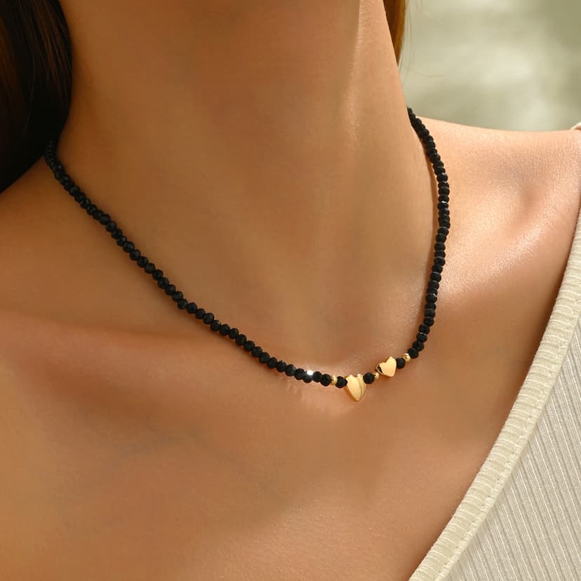 European and American Cross-Border Jewelry Simple Fashion Imitation Crystal Clavicle Chain Copper Heart Pendant Crystal Beaded Versatile Necklace