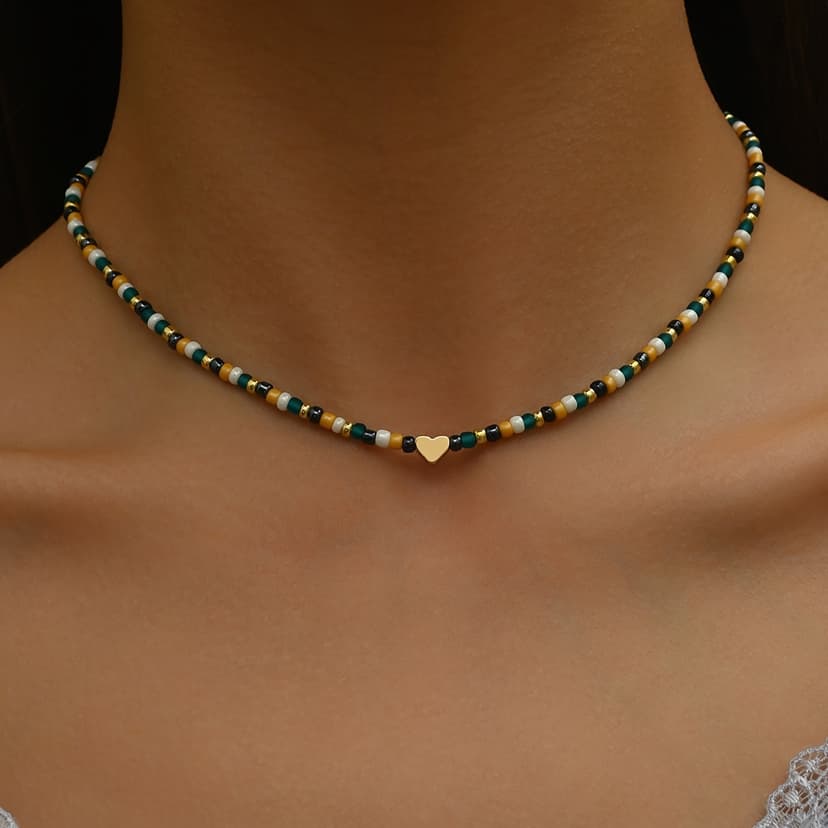 European and American Cross-Border Jewelry Bohemian Style Rice Beads Shell Pendant Necklace Handmade Beaded Clavicle Chain Necklace for Women