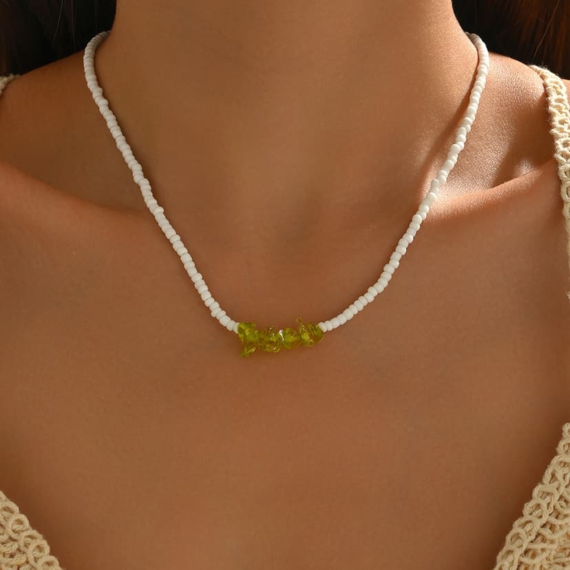 European and American Cross-Border New Style Bohemian Style Glass Rice Beads Beaded Necklace Niche Design Imitation Crystal Necklace