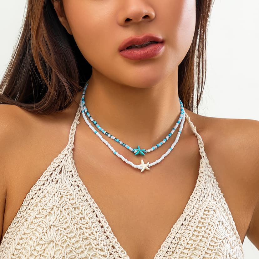 Cross-border TEMU Explosive Bohemian Rice Beads Necklace Hawaii Beach Sea Starfish Neck Women