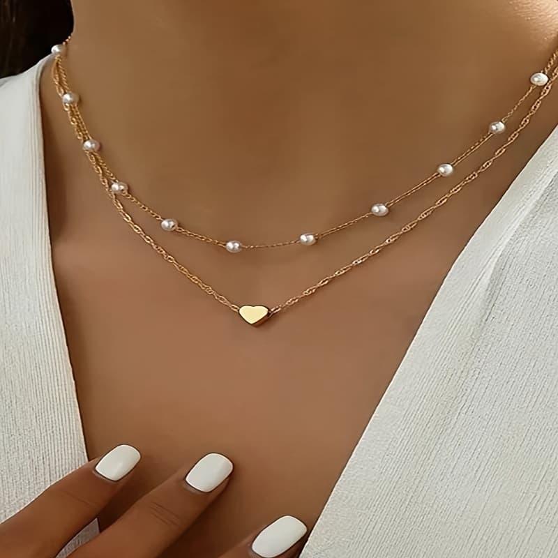Cross-border Hot Love Necklace All-match Pearl Multi-layer Pendant Clavicle Chain Creative Simple Stacked Necklace for Women