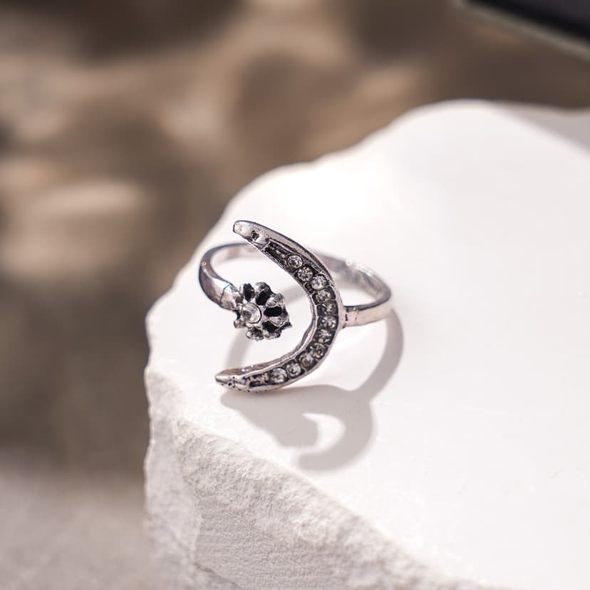 Foreign Trade Cross-Border Hot-Selling Crescent Ring European and American Fashion Star and Moon Ring Ethnic Style Star and Moon Open Ring