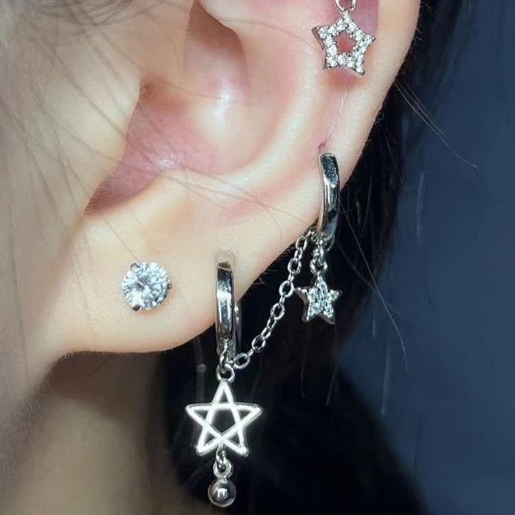 "The Stars" Star Chain Double-ear Buckle Stacked Wear Internet Celebrity Tassel Elegant High-end Niche Design Earrings