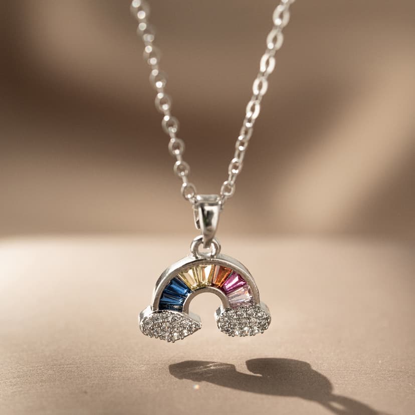 Korean Style Silver Inlaid Zircon Rainbow Necklace for Women, Exquisite and Versatile, High-Quality Popular Clavicle Chain Campus Style Jewelry