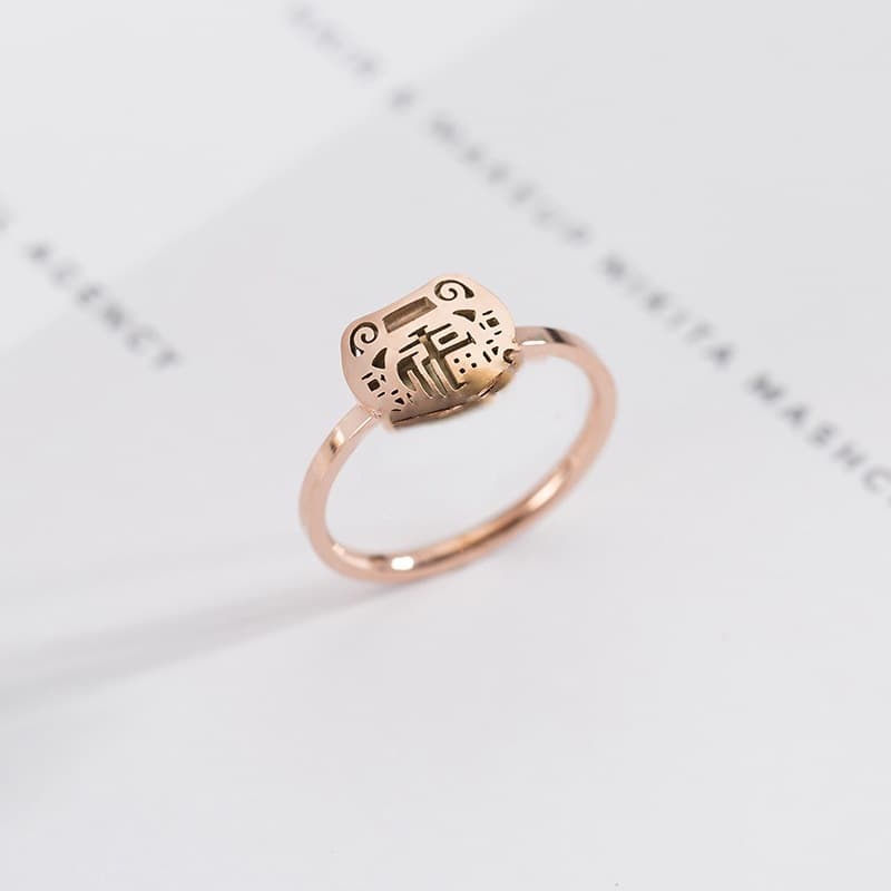 Retro National style Fu lock long life lock ring female fashion niche simple index finger ring wholesale factory direct sales