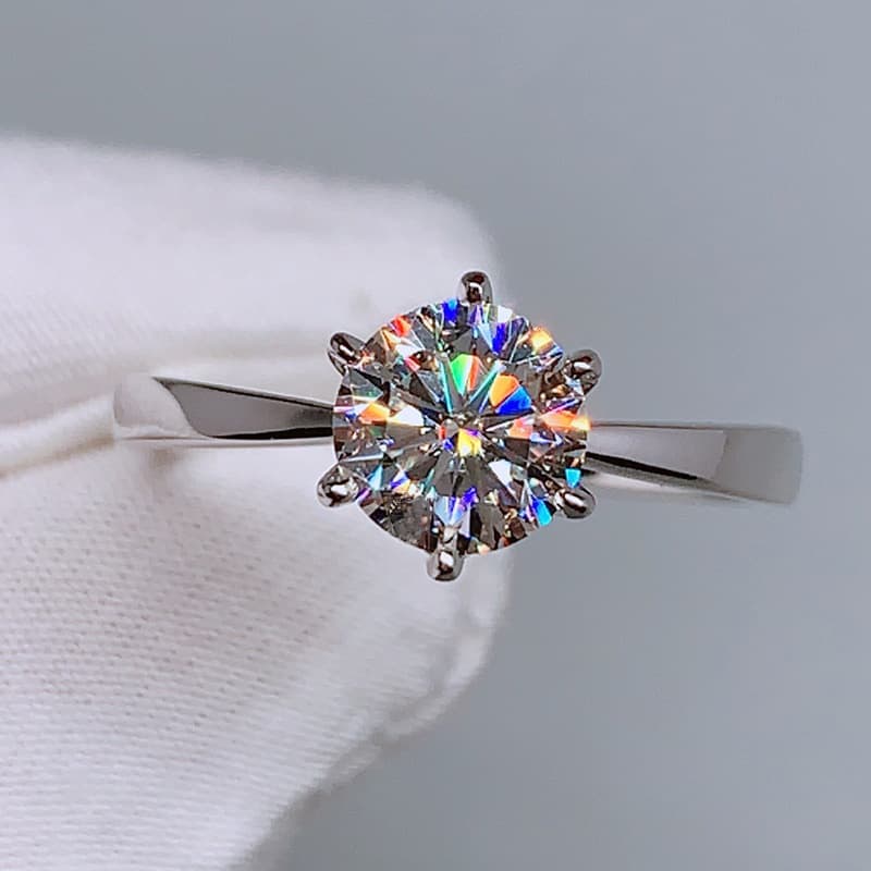 Shake Tone Fast Hand Live Selling Crown Classic Six-Claw Opening Ring Imitation American D-Color Mosan Diamond Wedding Ring for Women