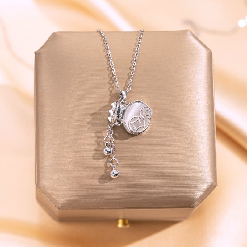 silver cat's eye stone tassel purse necklace female niche temperament all-match clavicle chain net red light luxury jewelry wholesale