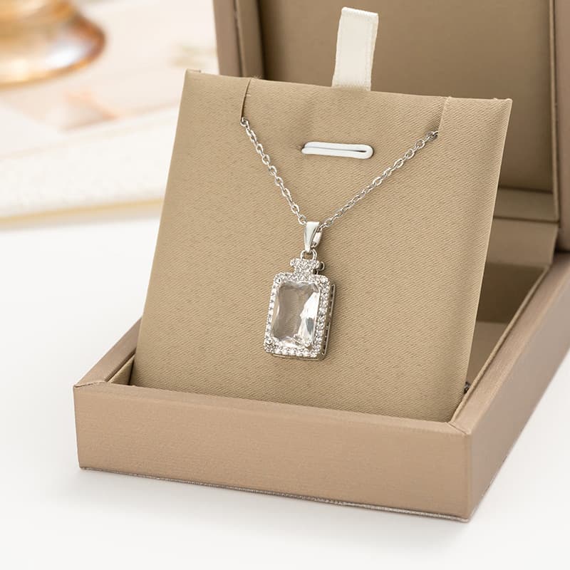 silver zircon transparent perfume bottle necklace female niche temperament light luxury clavicle chain net red titanium steel jewelry wholesale