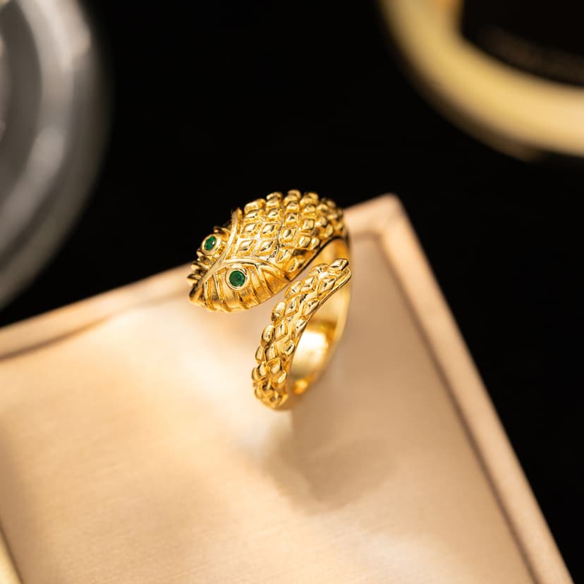 Trendy Metal Snake Head-Shaped Open Rings for Women, High-Quality Thick Jewelry Set