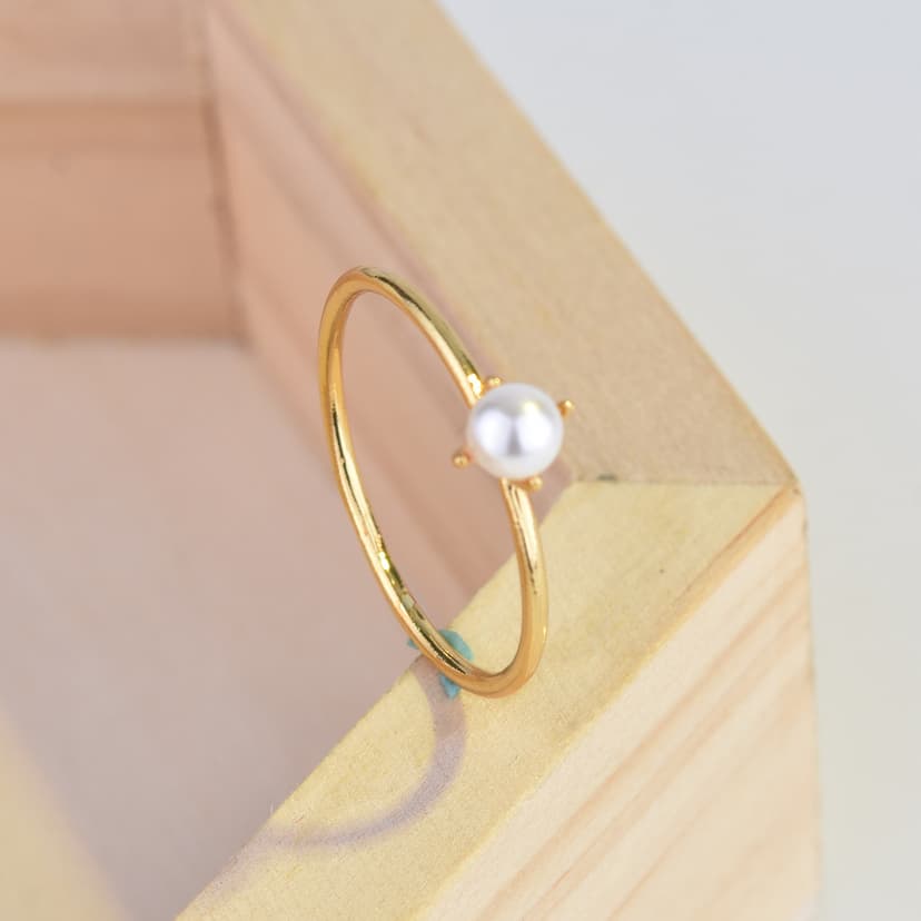 Zhen Rong wish New 18k Gold Plated with a Mini Pearl Ring European and American Engagement Ring Tail Ring for Women