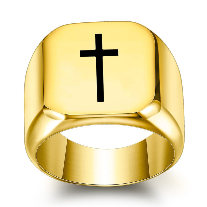 Cross-Border European and American 18mm Square Smooth Ring with Simple Engraved Cross Design, Personalized Fashion Ring for Women Wholesale