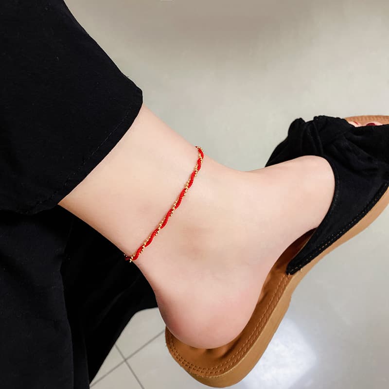 Red Rope Ankle Women's Elegant Personalized Ankle Ring Cotton Rope Chinese Style Light Luxury National Fashion Foot Chain Ankle Jewelry